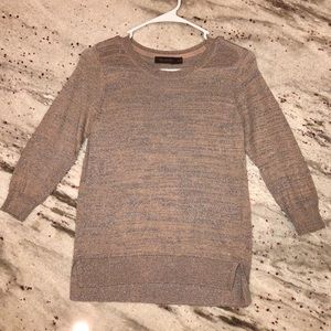 The Limited Tan/Silver 3/4 Sleeve Sweater, XS